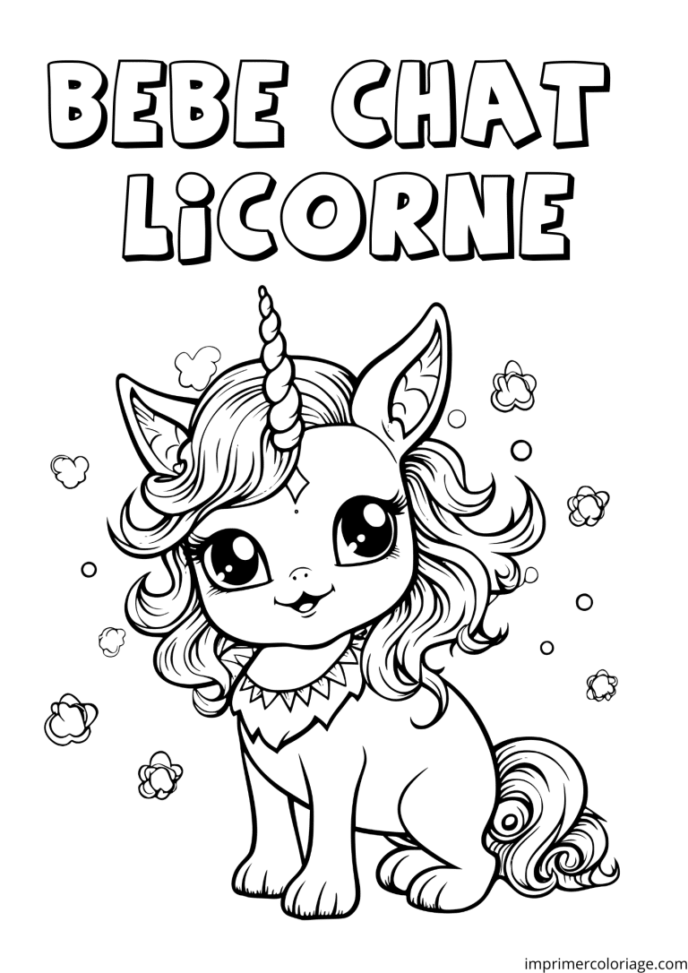 Coloriage d'un chat licorne fille - dessin gratuit &agrave; imprimer