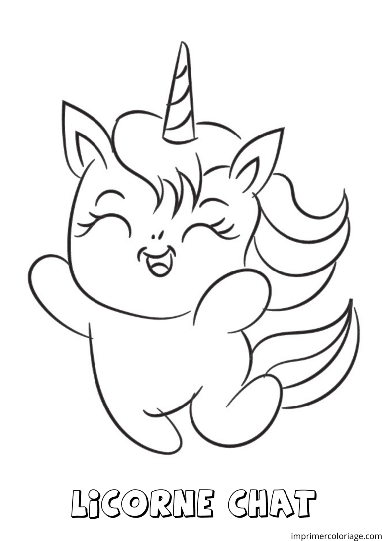 Coloriage d'un chat licorne joyeuse - dessin gratuit &agrave; imprimer