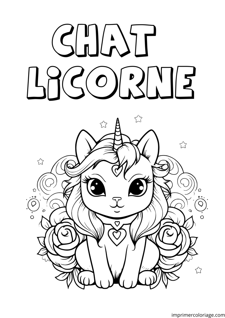 Coloriage d'un chat licorne maman - dessin gratuit &agrave; imprimer