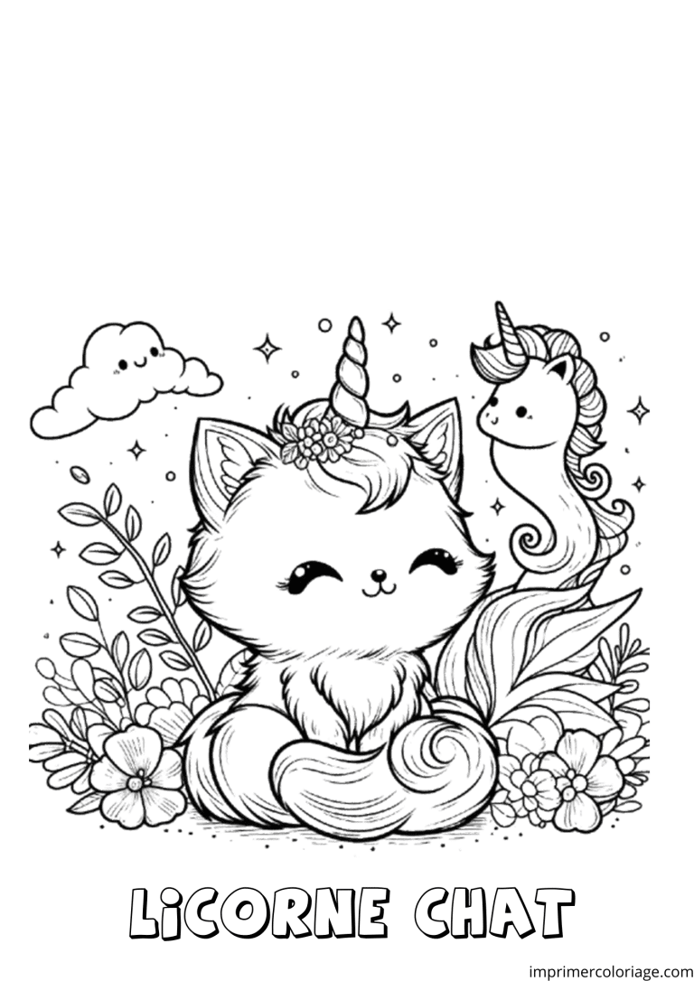 Coloriage d'un chat licorne nature - dessin gratuit &agrave; imprimer