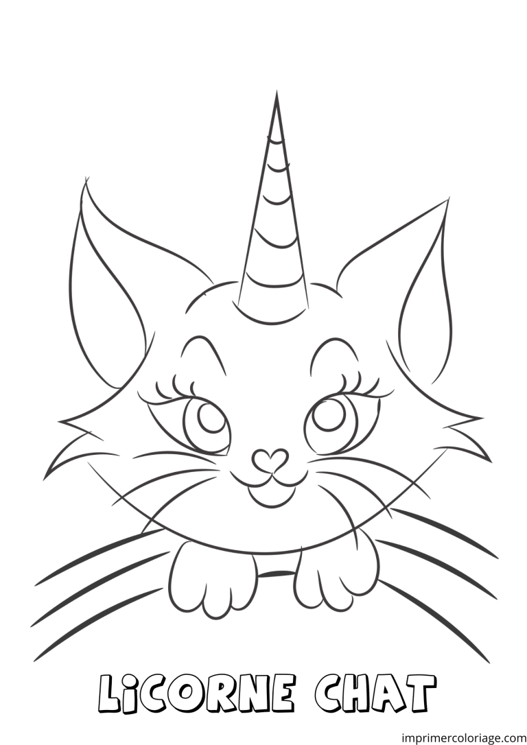 Coloriage d'un chat licorne type aristochat - dessin gratuit &agrave; imprimer