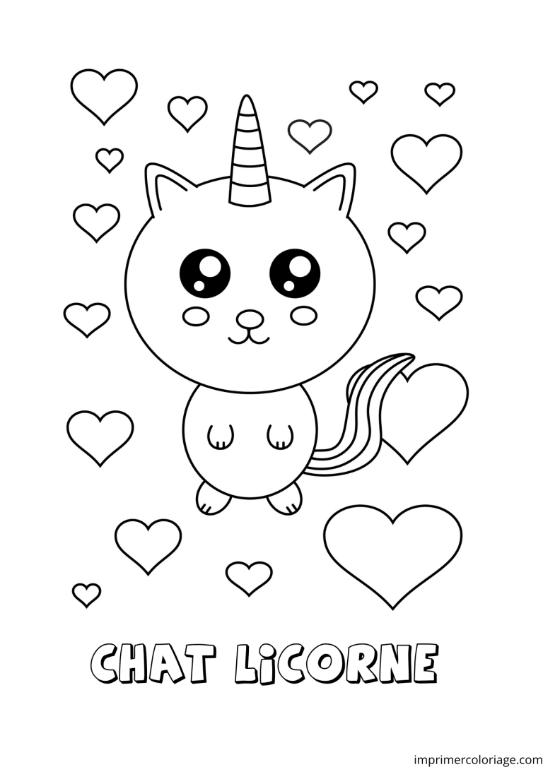 Coloriage d'un chat licorne type manga - dessin gratuit &agrave; imprimer