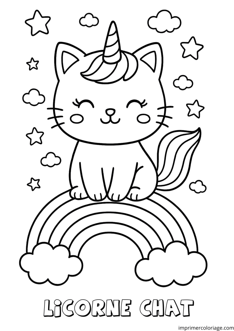 coloriage chat licorne arc en ciel​ - dessin gratuit &agrave; imprimer