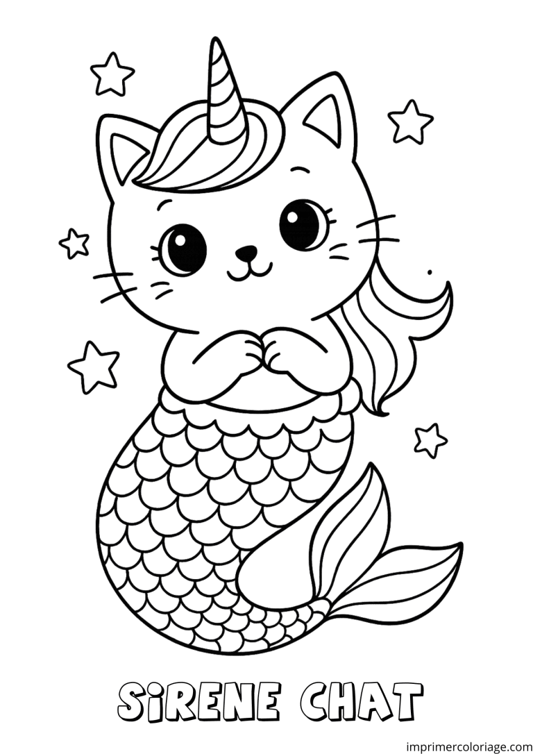 coloriage chat licorne kawaii​ - dessin gratuit &agrave; imprimer