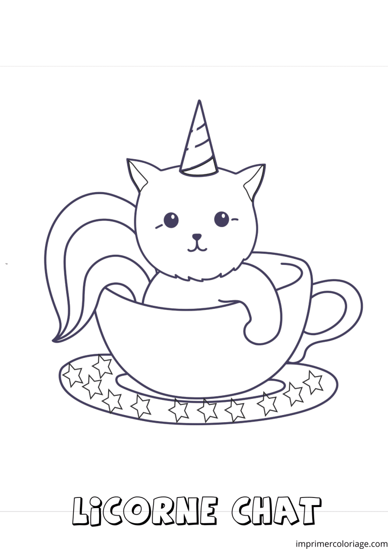 coloriage chat licorne tasse a caf&eacute; - dessin gratuit &agrave; imprimer