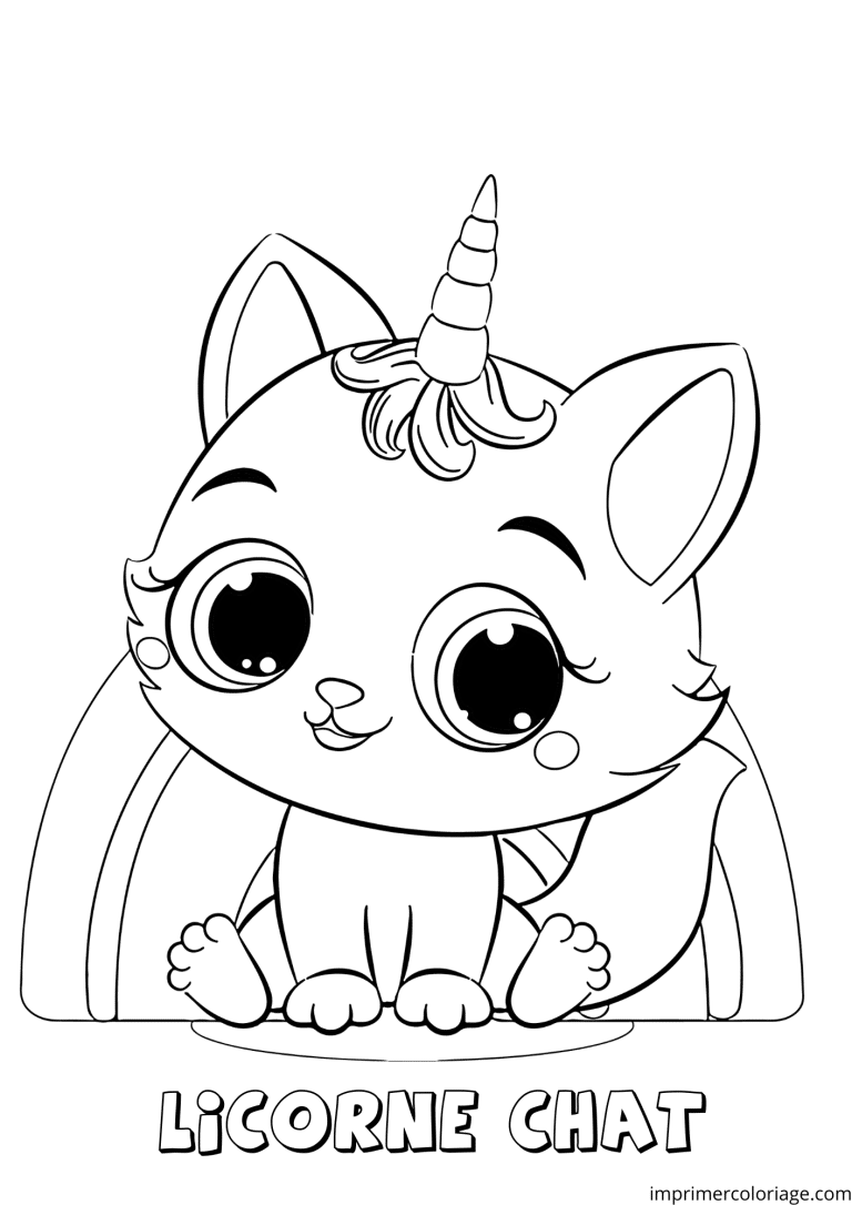 coloriage chat licorne​ kawai - dessin gratuit &agrave; imprimer