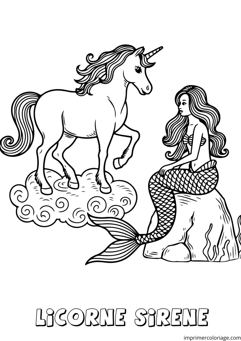 coloriage licorne avec une sir&egrave;ne style mandala - dessin gratuit &agrave; imprimer