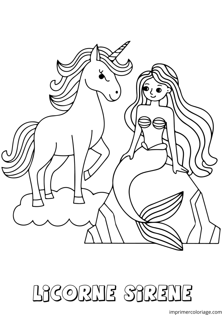 coloriage licorne et sir&egrave;ne facile - dessin gratuit &agrave; imprimer