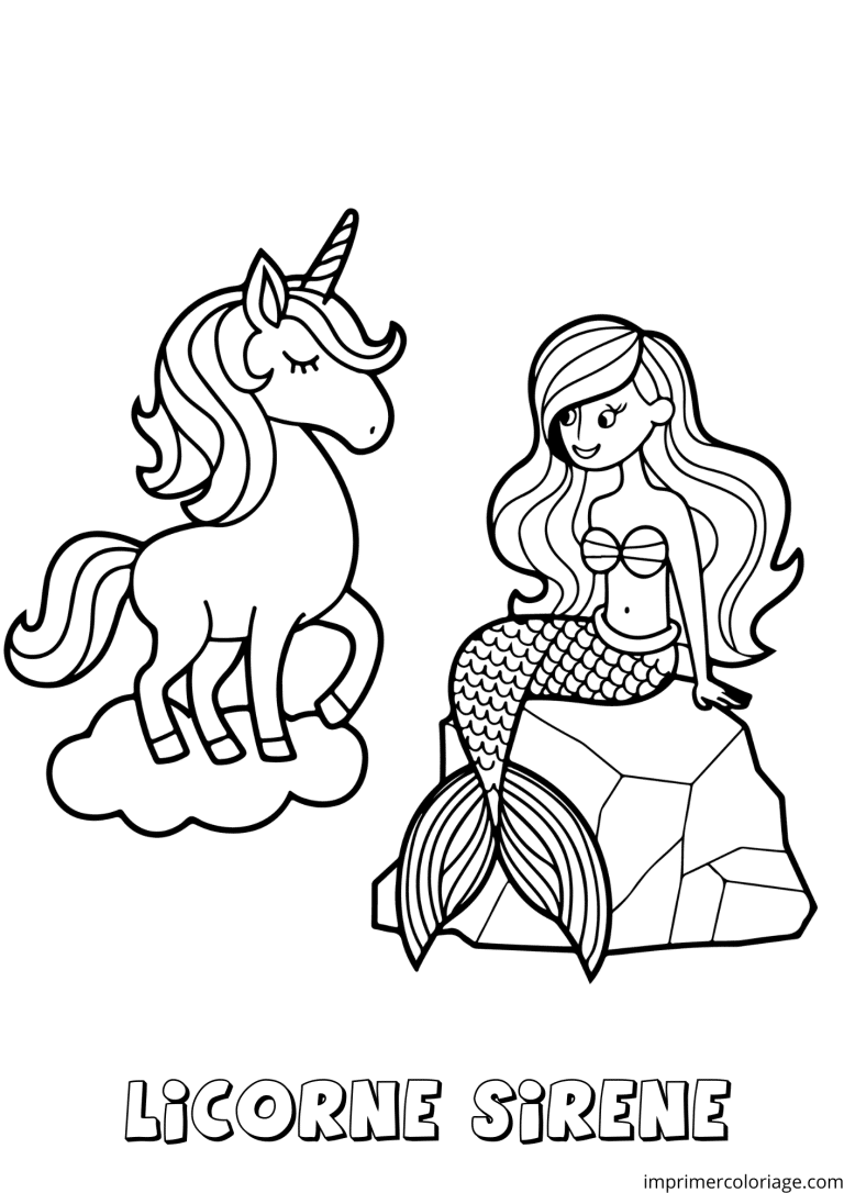 coloriage licorne qui pose avec une sir&egrave;ne - dessin gratuit &agrave; imprimer
