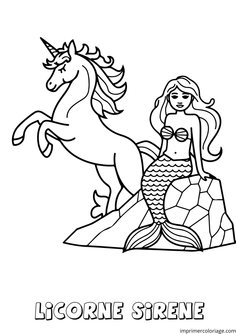 coloriage licorne qui se cambre sir&egrave;ne - dessin gratuit &agrave; imprimer
