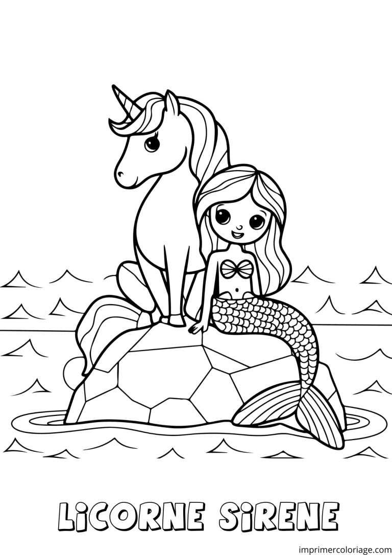 coloriage licorne sir&egrave;ne au milieu de la mer - dessin gratuit &agrave; imprimer