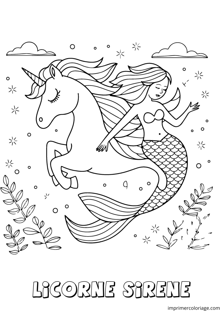 coloriage licorne sir&egrave;ne avec les yeux ferm&eacute;s - dessin gratuit &agrave; imprimer