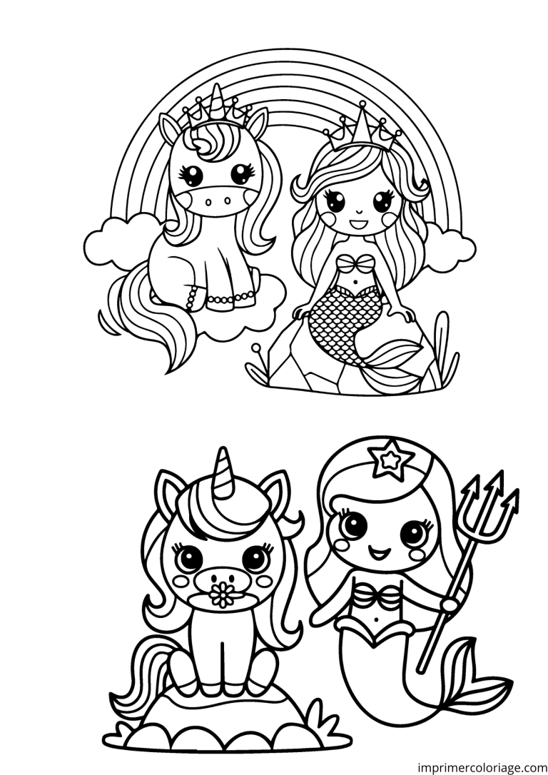 coloriage licorne sir&egrave;ne en double - dessin gratuit &agrave; imprimer