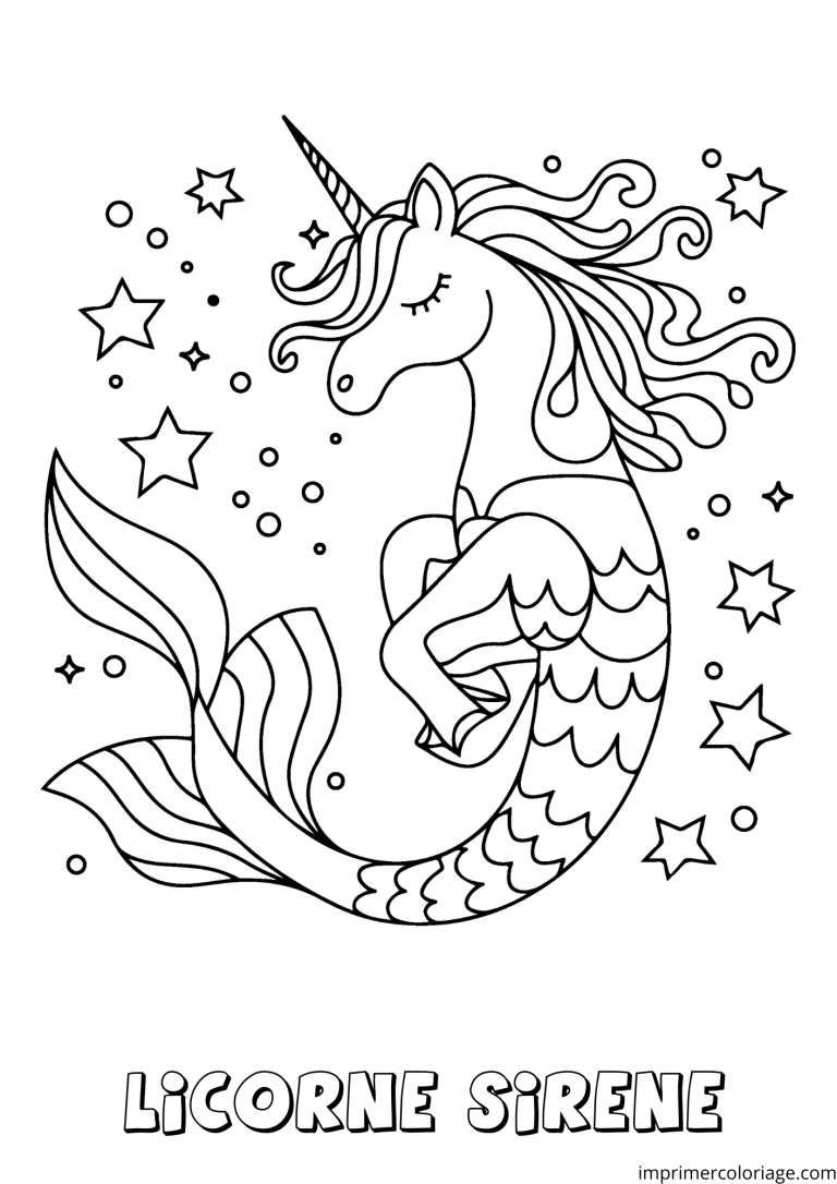 coloriage licorne sir&egrave;ne jolie - dessin gratuit &agrave; imprimer