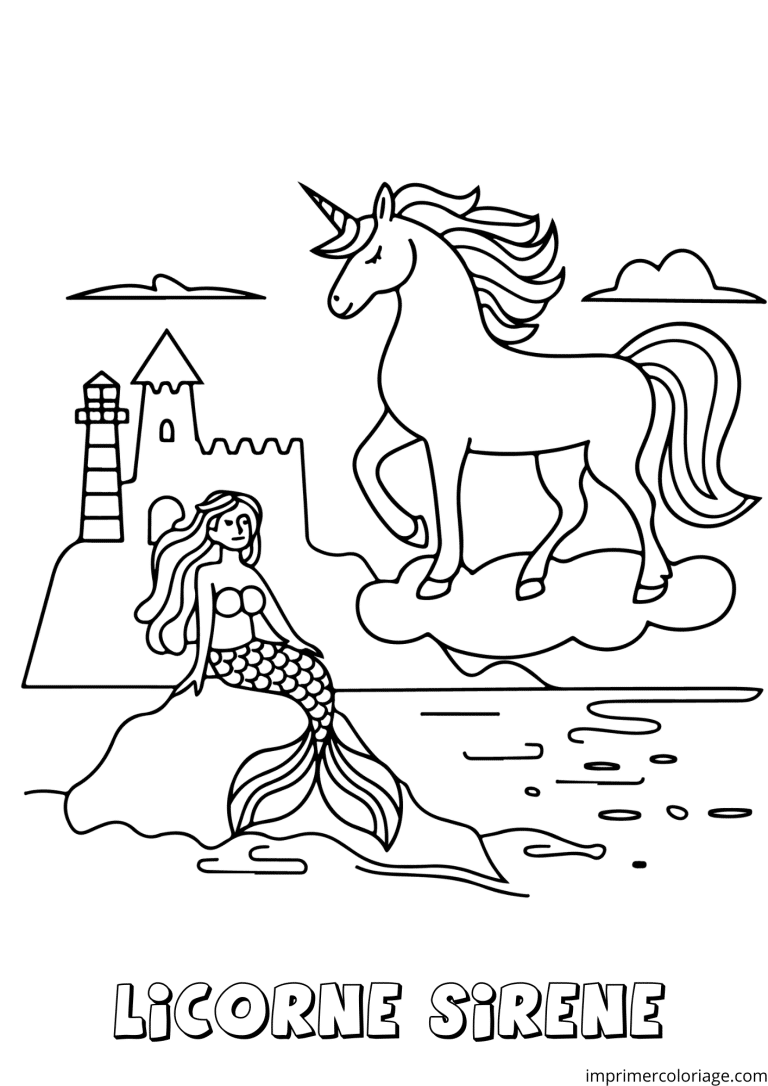 coloriage licorne sir&egrave;ne magique - dessin gratuit &agrave; imprimer