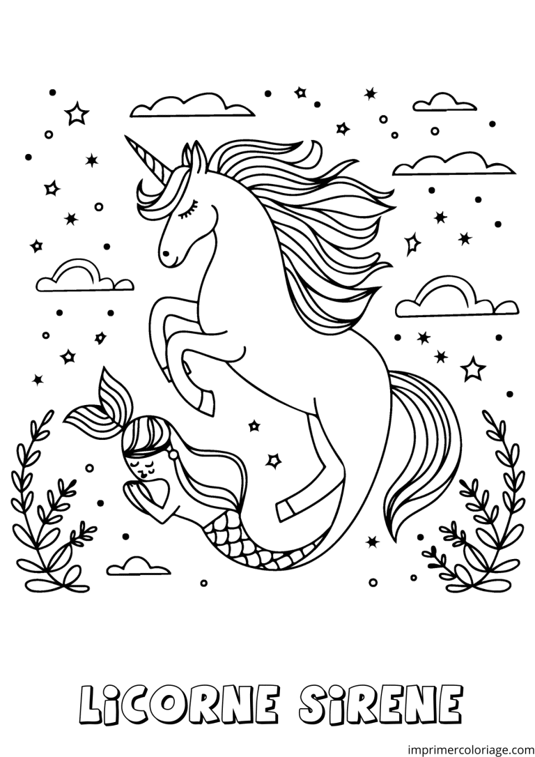 coloriage licorne sir&egrave;ne ocean - dessin gratuit &agrave; imprimer