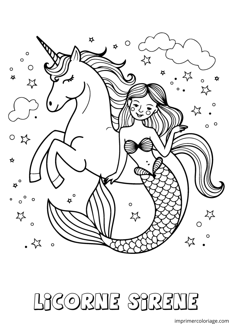 coloriage licorne sir&egrave;ne sourit - dessin gratuit &agrave; imprimer
