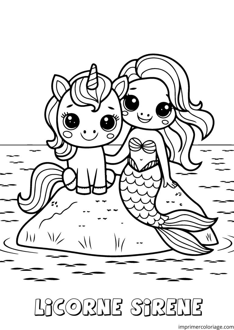 coloriage licorne sir&egrave;ne sur le rocher - dessin gratuit &agrave; imprimer