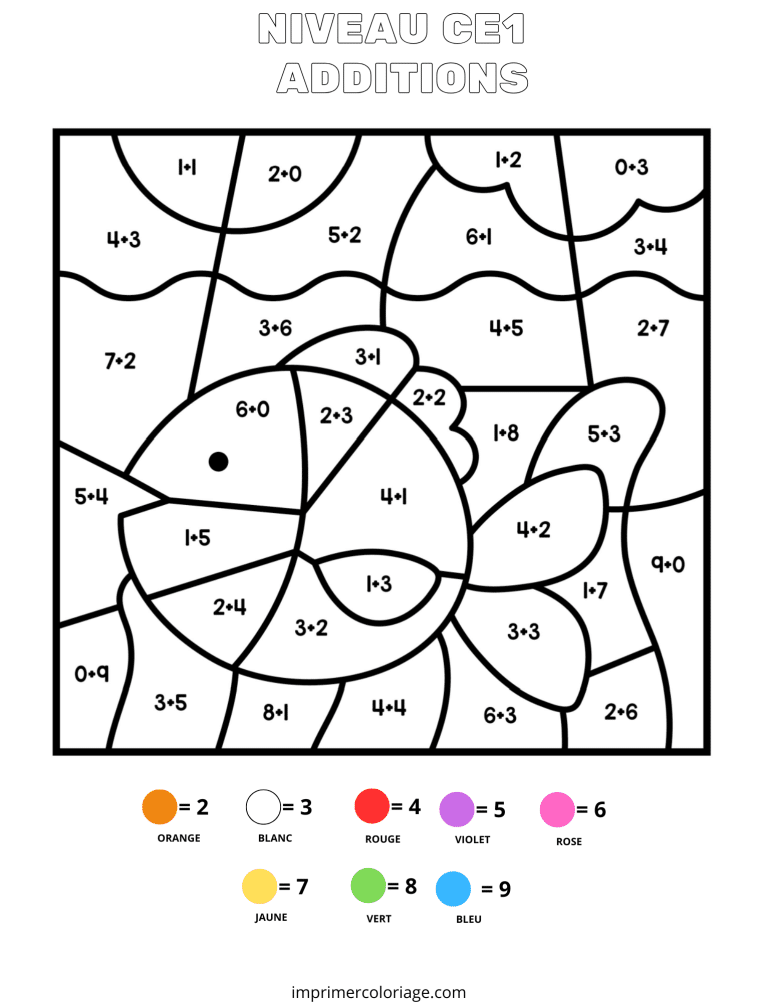 coloriage magique CP addition POISSON - dessin gratuit &agrave; imprimer