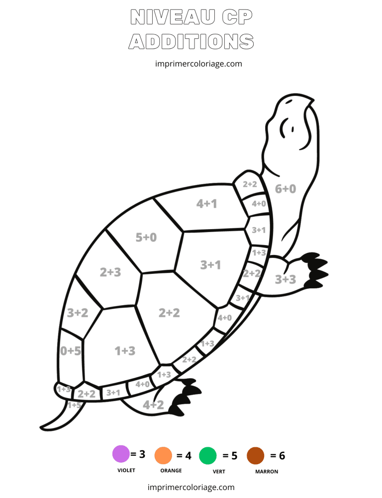 coloriage magique CP addition TORTUE - dessin gratuit &agrave; imprimer