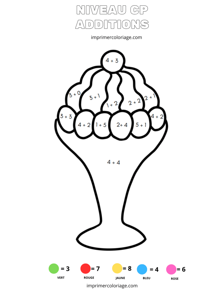 coloriage magique CP addition coupe de glace - dessin gratuit &agrave; imprimer