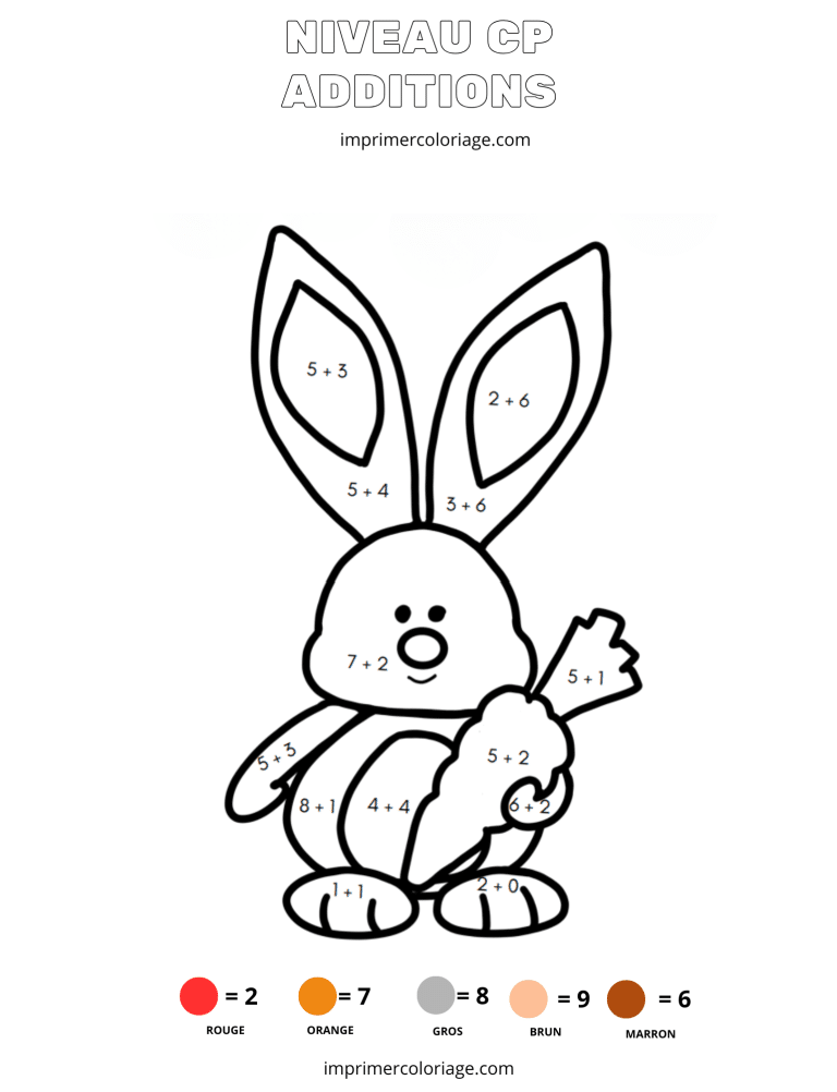 coloriage magique CP addition lapin de paques - dessin gratuit &agrave; imprimer