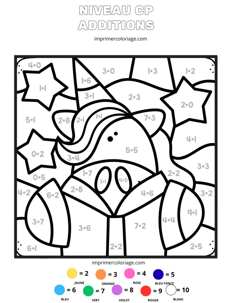 coloriage magique CP addition licorne - dessin gratuit &agrave; imprimer