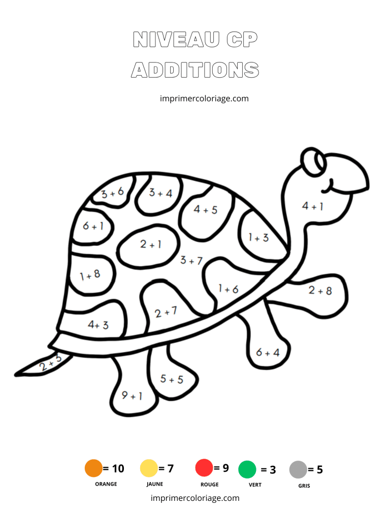 coloriage magique CP addition petite tortue - dessin gratuit &agrave; imprimer