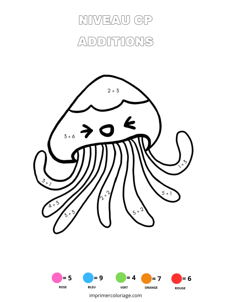 coloriage magique CP addition pieuvre - dessin gratuit &agrave; imprimer