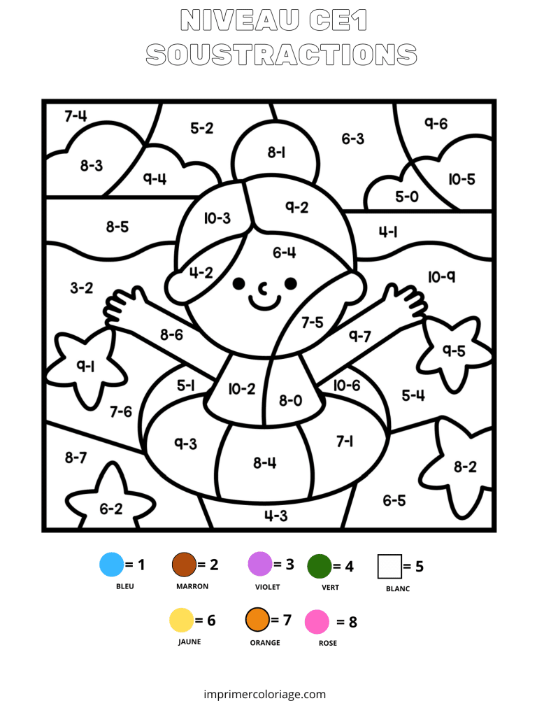 coloriage magique CP soustractions POISSON - dessin gratuit &agrave; imprimer