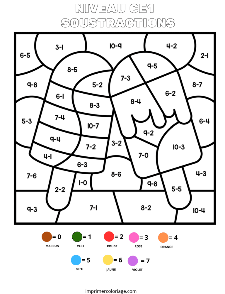 coloriage magique CP soustractions glaces - dessin gratuit &agrave; imprimer