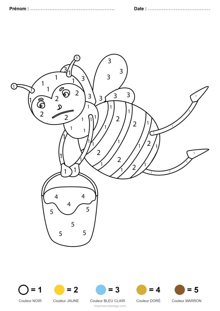 coloriage magique animaux abeille au seau - dessin gratuit &agrave; imprimer