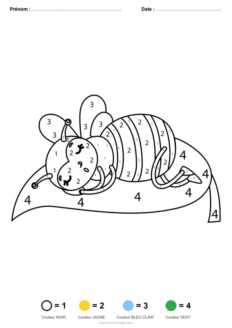 coloriage magique animaux abeille sur la feuille - dessin gratuit &agrave; imprimer