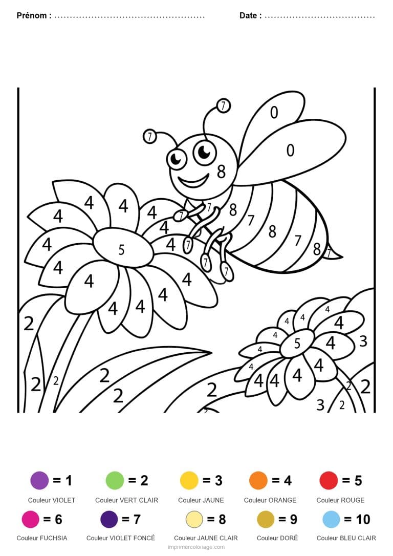 coloriage magique animaux abeille sur la fleur - dessin gratuit &agrave; imprimer