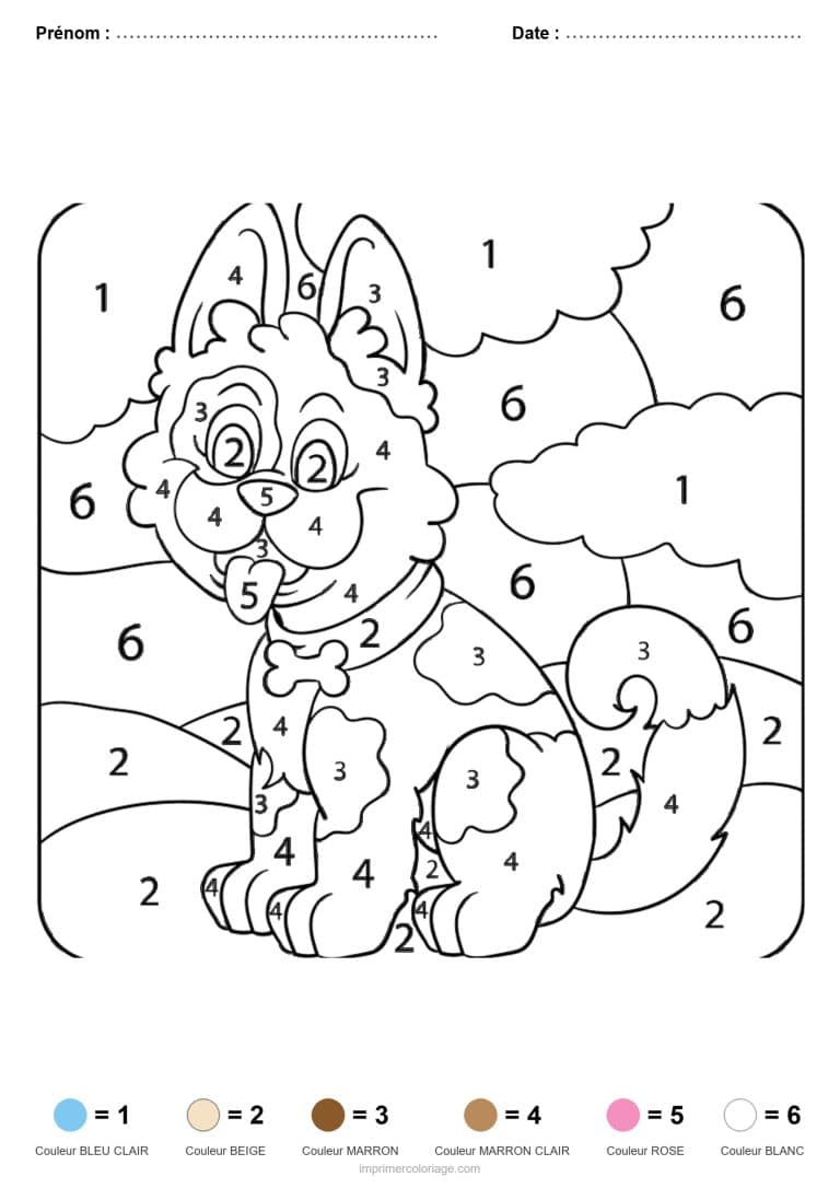 coloriage magique animaux chien a l os - dessin gratuit &agrave; imprimer