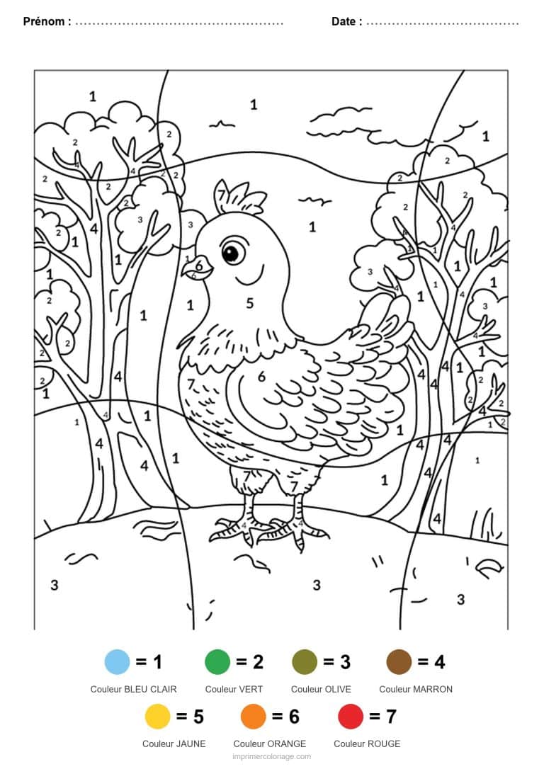 coloriage magique animaux poule - dessin gratuit &agrave; imprimer