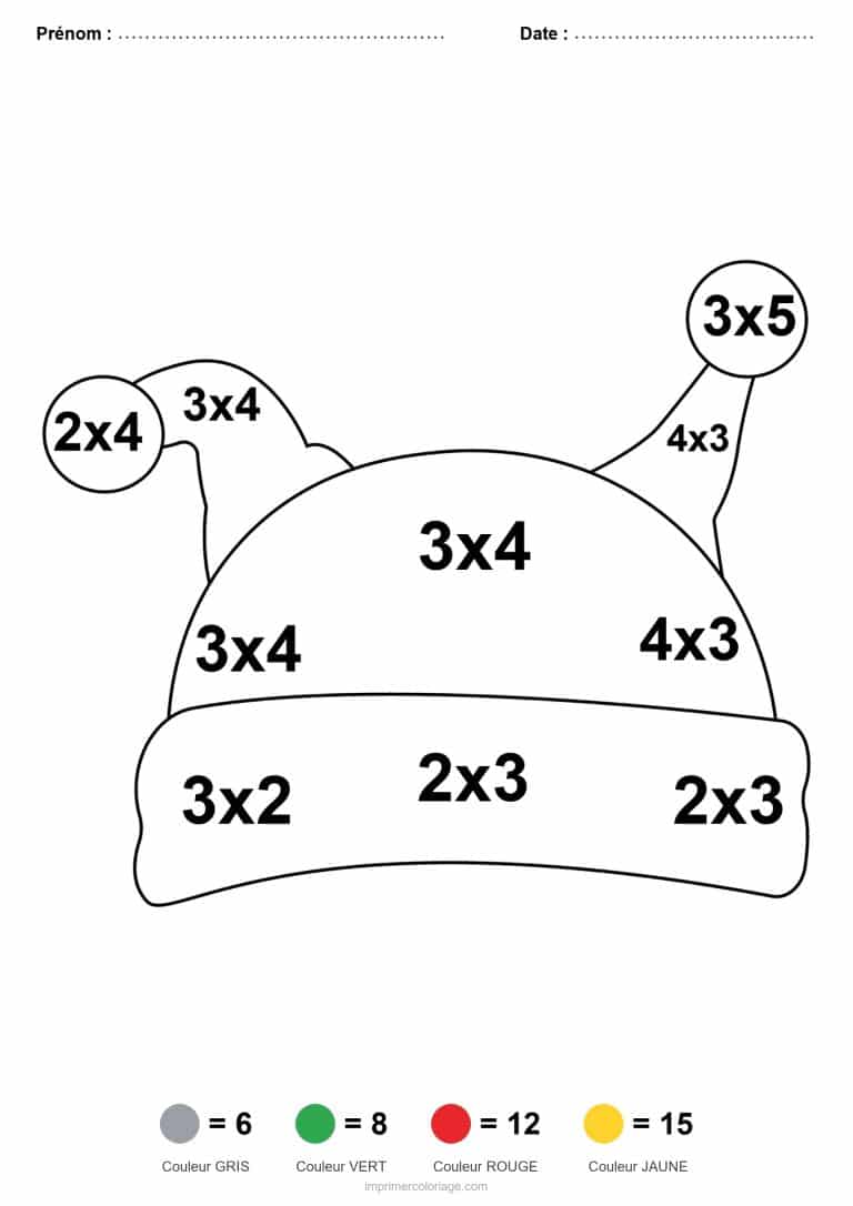 coloriage magique ce1 bonnet de lutin multiplication - dessin gratuit &agrave; imprimer
