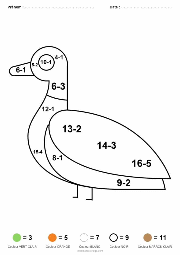 coloriage magique ce1 canard soustraction - dessin gratuit &agrave; imprimer