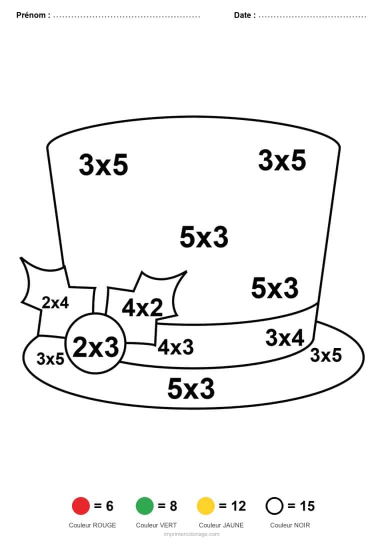 coloriage magique ce1 chapeau haut de forme multiplication - dessin gratuit &agrave; imprimer