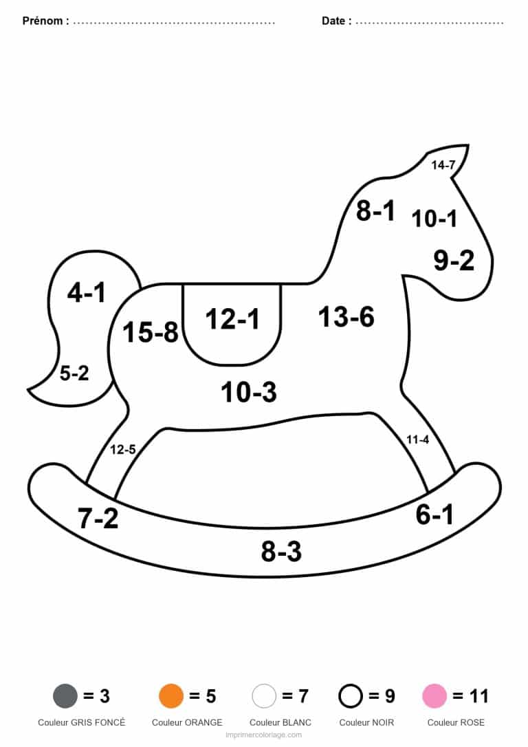 coloriage magique ce1 cheval a bascule soustraction - dessin gratuit &agrave; imprimer