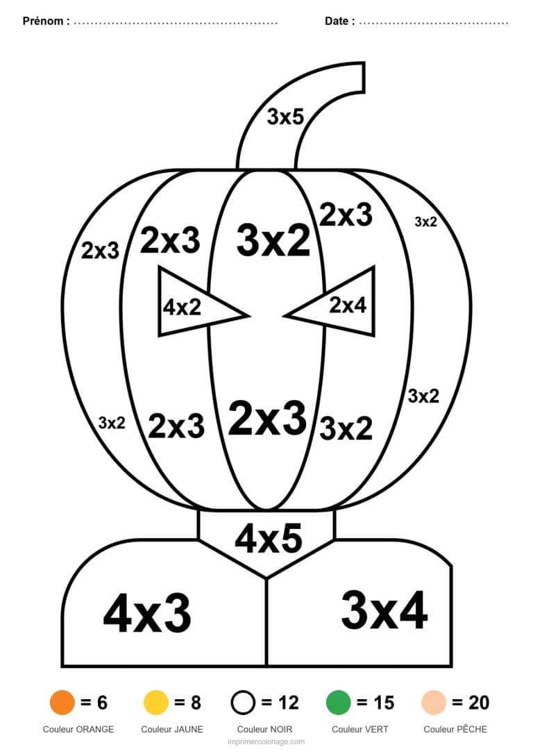 coloriage magique ce1 citrouille multiplication - dessin gratuit &agrave; imprimer