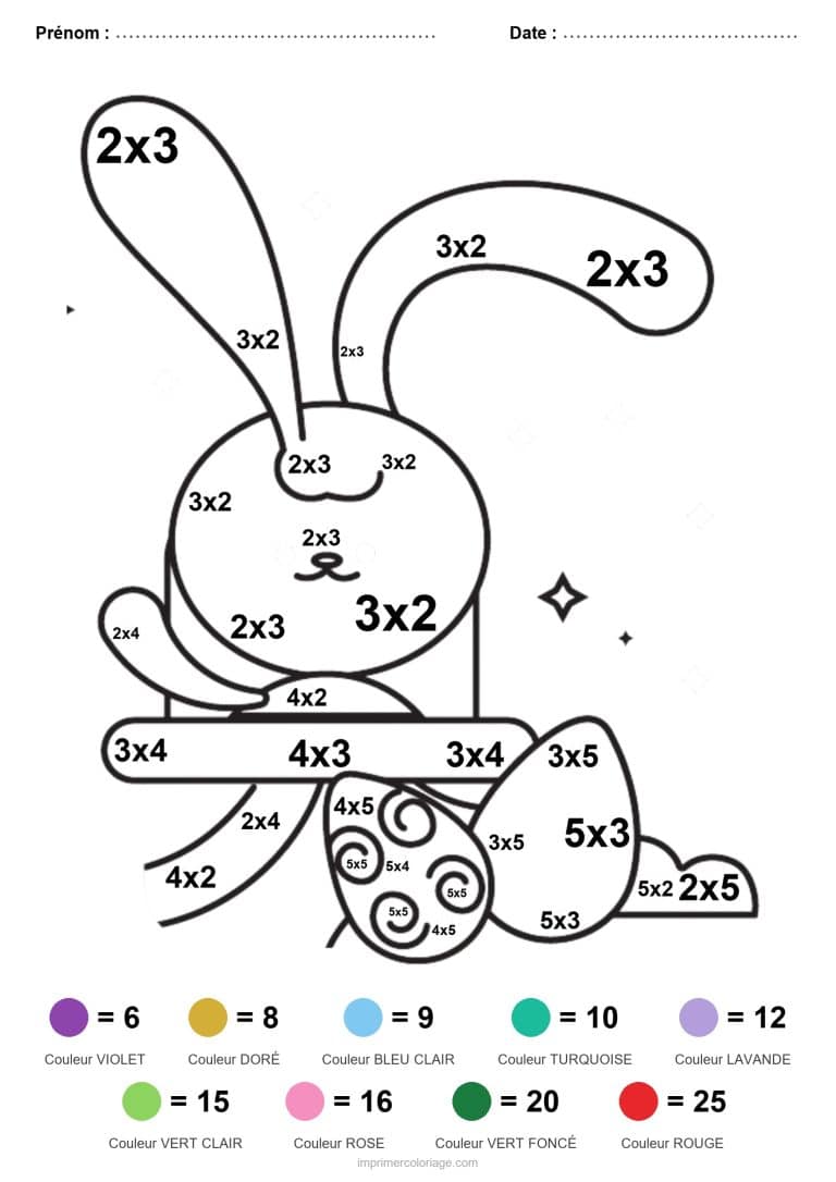 coloriage magique ce1 lapin etoile multiplication - dessin gratuit &agrave; imprimer
