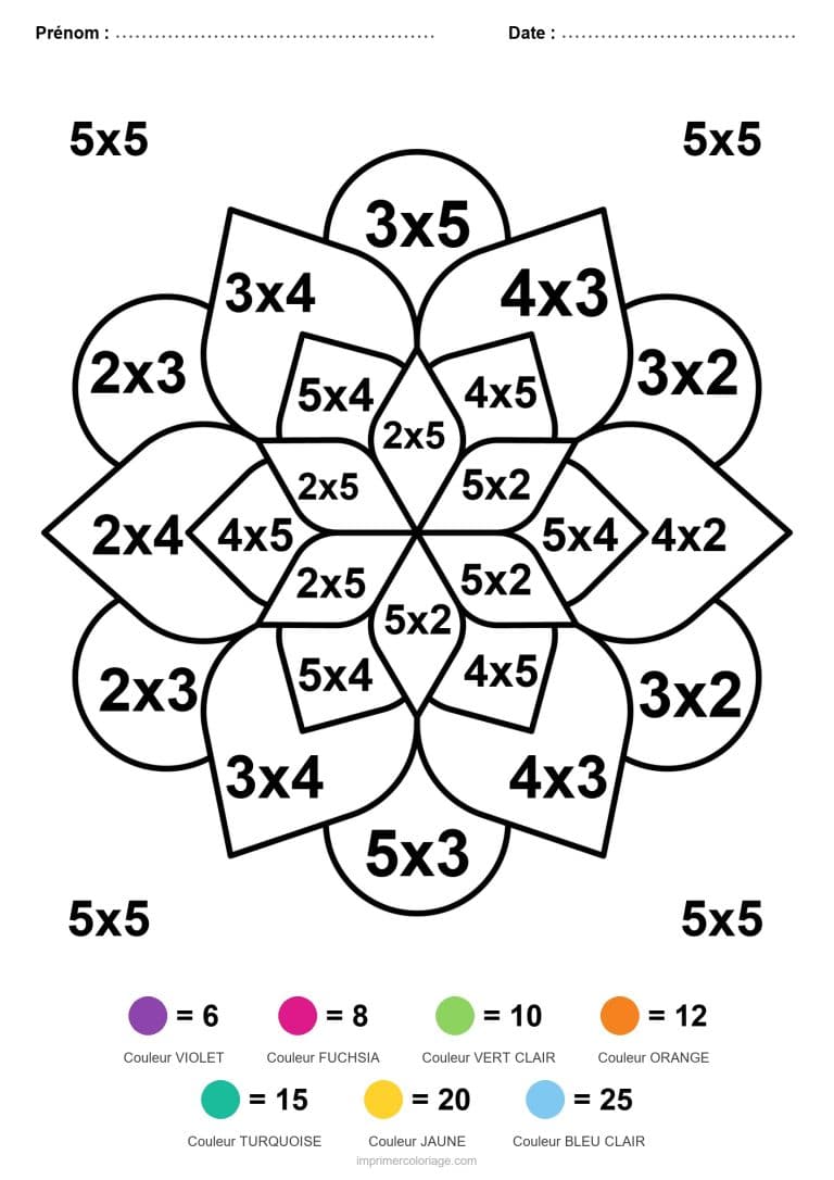 coloriage magique ce1 mandala a losanges multiplication - dessin gratuit &agrave; imprimer