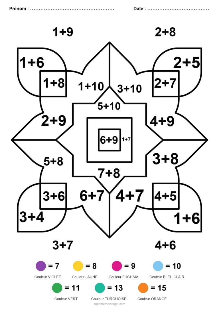 coloriage magique ce1 mandala carre addition - dessin gratuit &agrave; imprimer