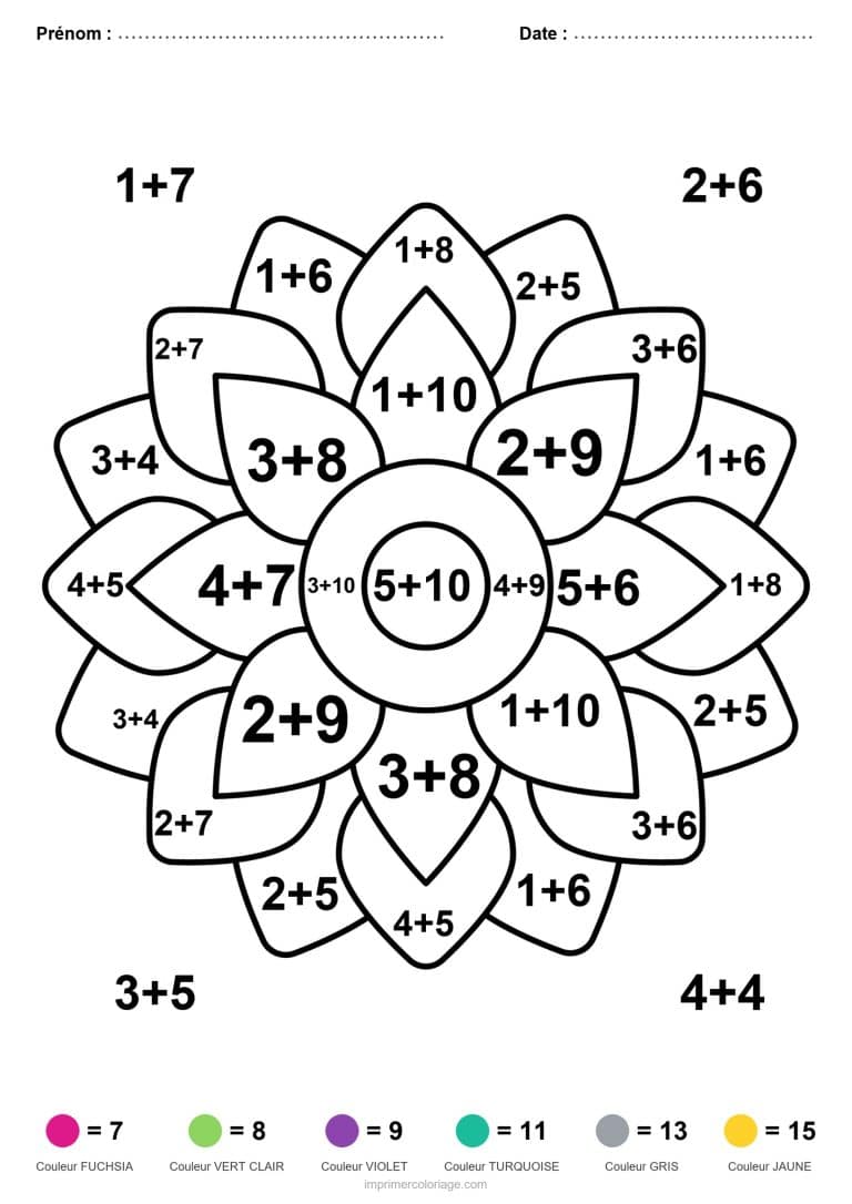 coloriage magique ce1 mandala en marguerite addition - dessin gratuit &agrave; imprimer