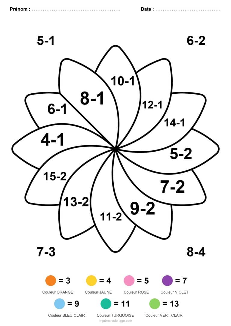 coloriage magique ce1 moulin a petales soustraction - dessin gratuit &agrave; imprimer