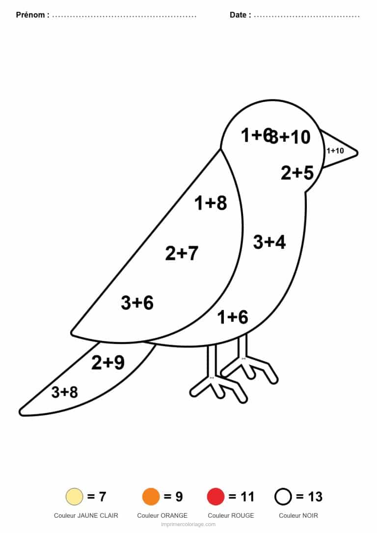 coloriage magique ce1 oiseau addition - dessin gratuit &agrave; imprimer