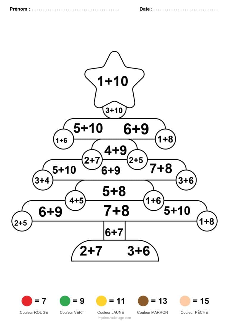 coloriage magique ce1 sapin etoile addition - dessin gratuit &agrave; imprimer