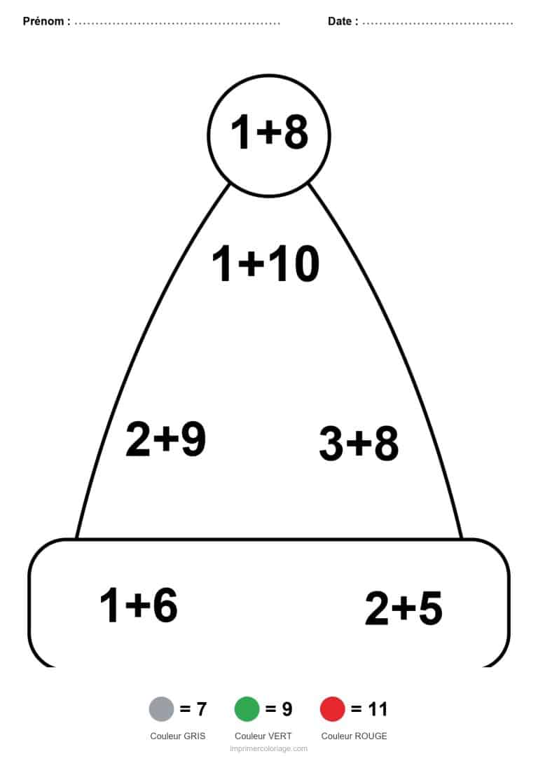 coloriage magique cp bonnet de pere noel addition - dessin gratuit &agrave; imprimer