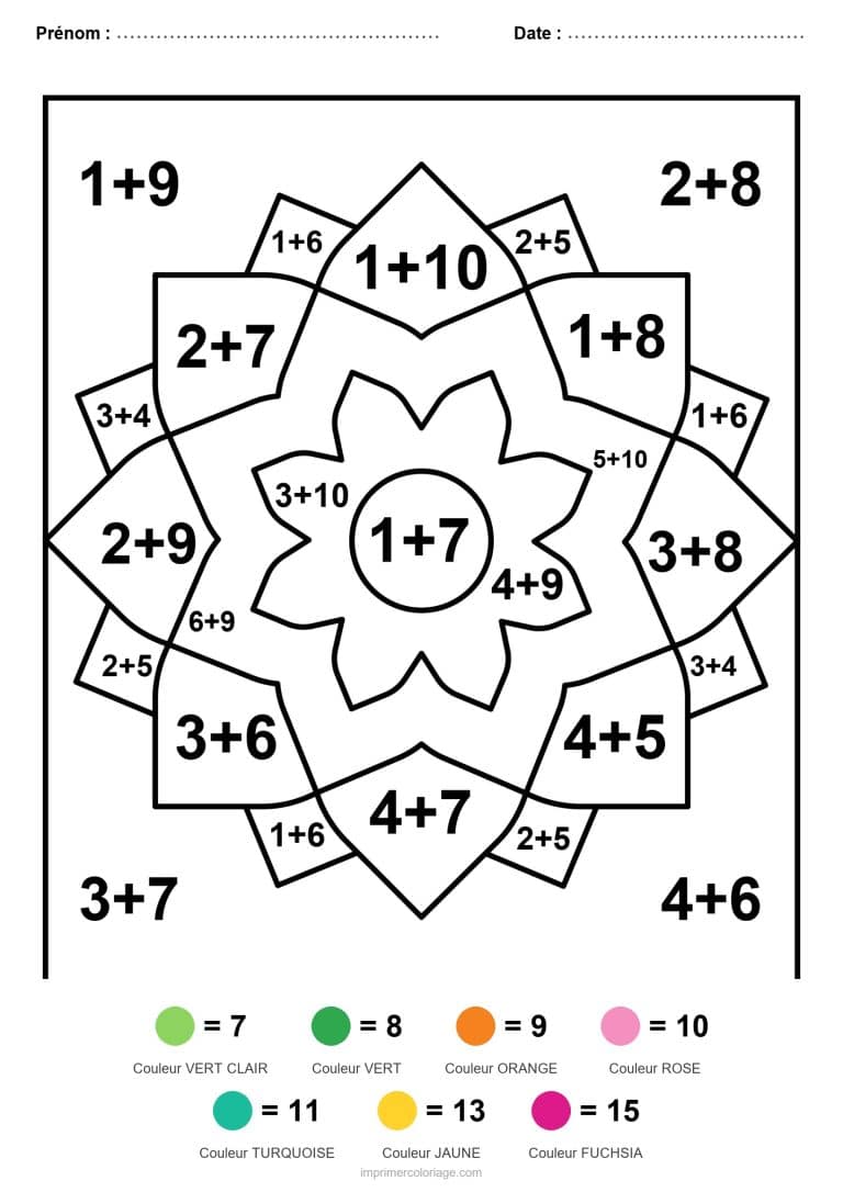 coloriage magique cp mandala en etoile addition - dessin gratuit &agrave; imprimer
